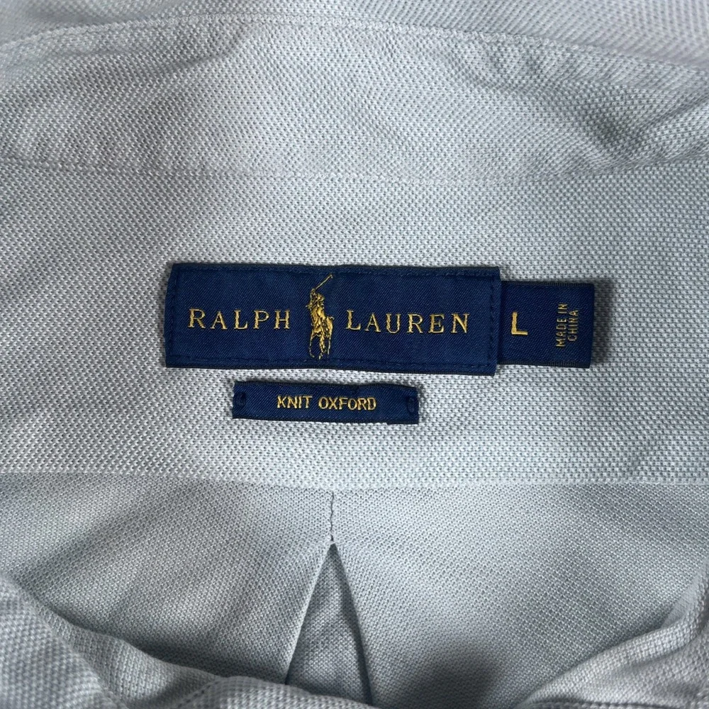 Men's Ralph Lauren Knit Oxford Polo Short Sleeve Blue Marlin‎ Pattern Size L